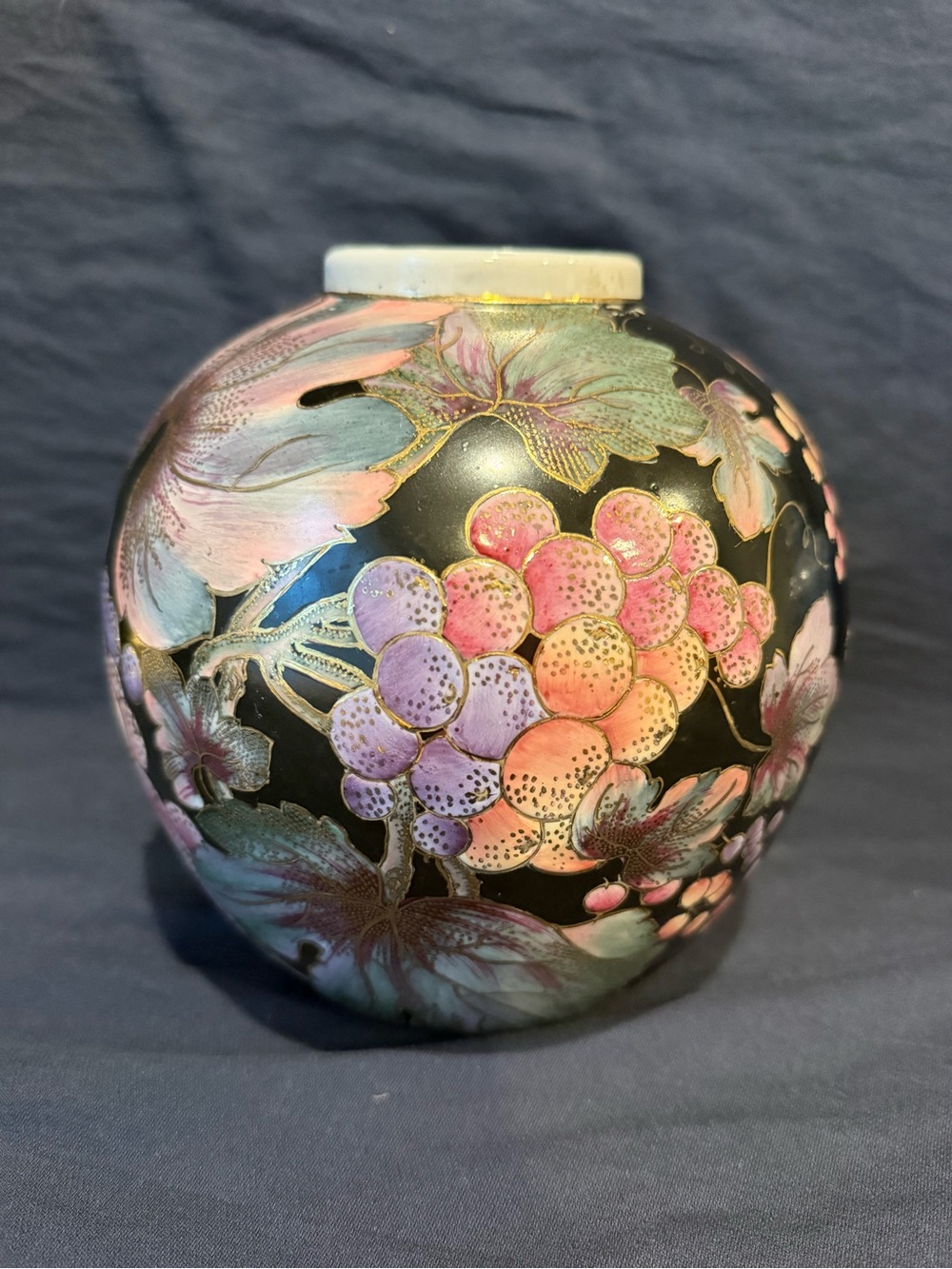 Vintage Black Chinoiserie Ginger Jar Vase No Lid